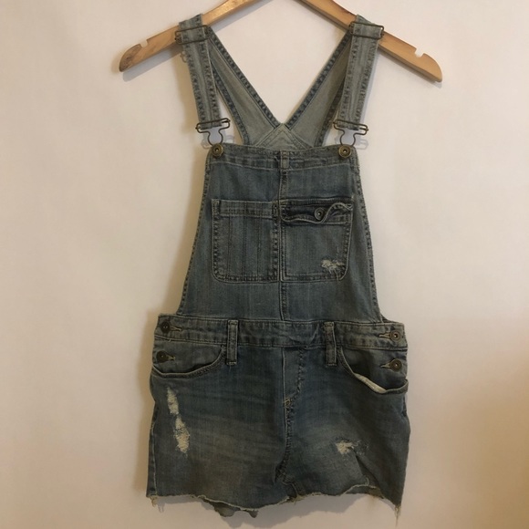 Distressed jean shortalls - Picture 1 of 1